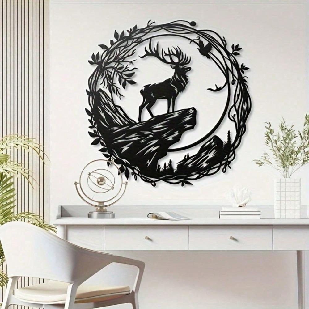 Metal Stag Wall Decor Circular Iron Frame Modern Farmhouse Living Room Wedding Gift Home Hanging Art