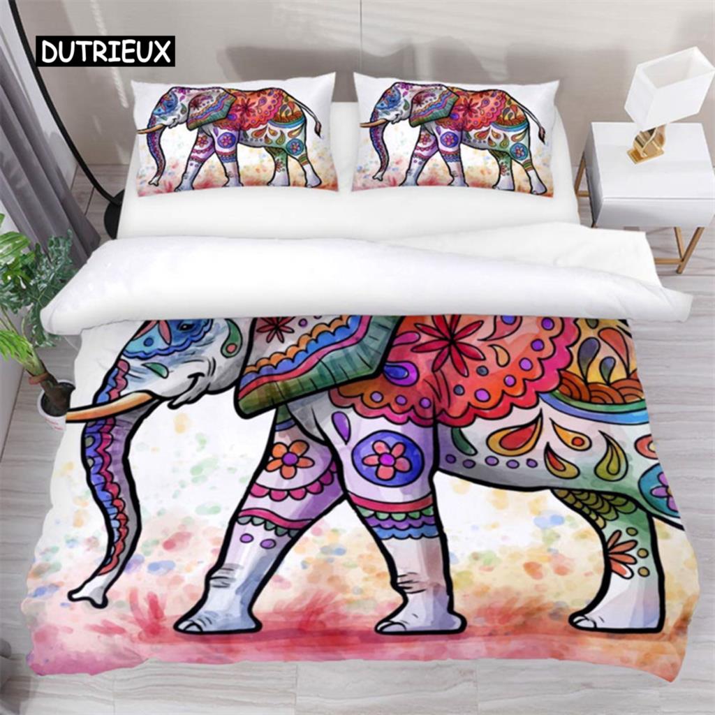 Kids Cartoon Elephant Duvet Cover Lovely Animal Theme Bedding Set Full For Girls Boys Kawaii Room Decor Microfiber Quilt Cover