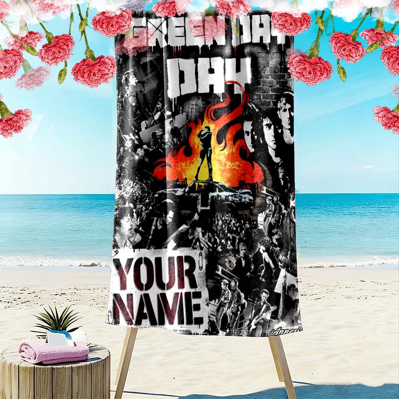 Name Custom Band Green Day Print Beach Towel, Large Soft Quick Dry Towel for Beach Camping Swimming