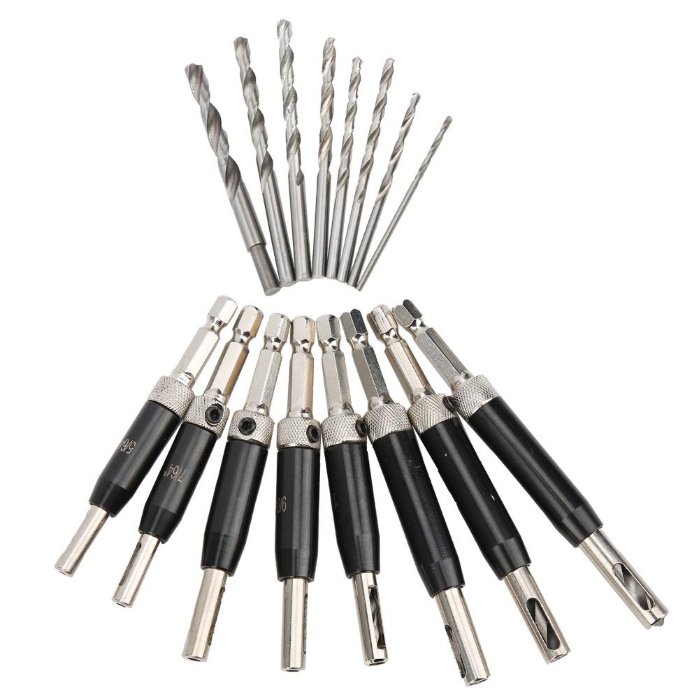 17pcs 5/64-1/4 inch Self Centering Drill Bit Hex Key Quick Change Hinge Drill Bit Hex Shank Aluminum Alloy Alignment Drill Bit