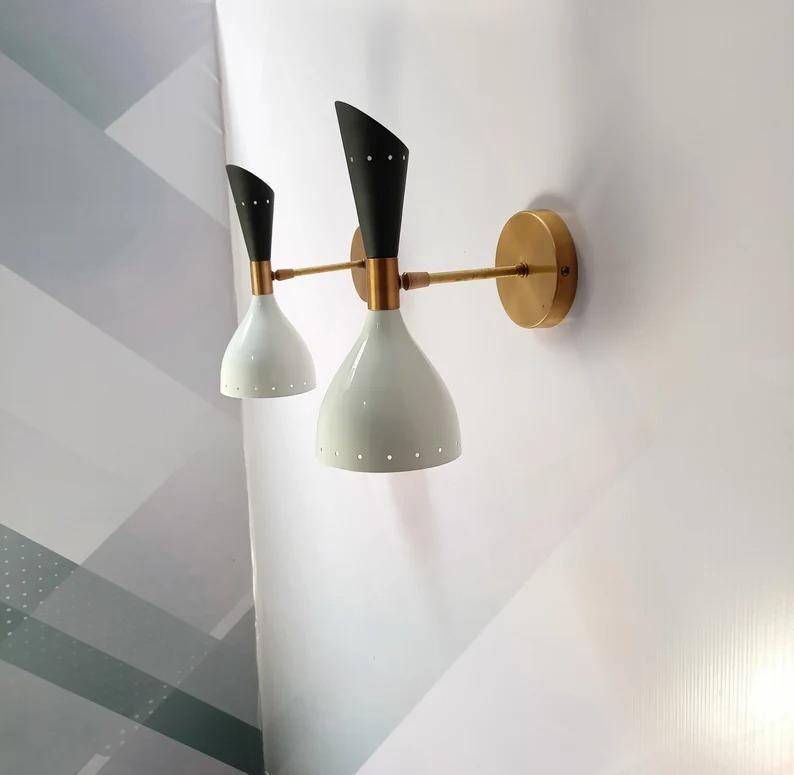 Brass Diabolo Wall Sconce Pair: Mid-Century Italian Light Fixture