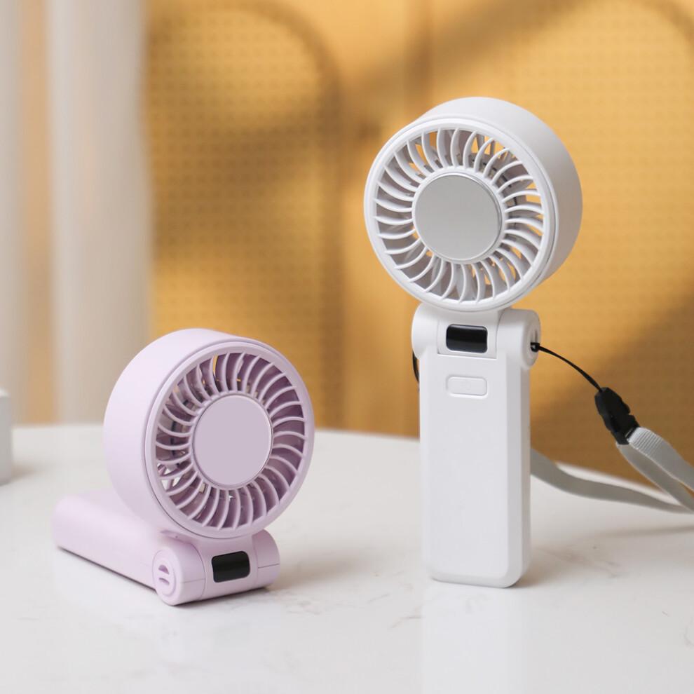 (White) Z35 Folding Cooling Fan USB Rechargeable Handheld Fan with Digital Display/5 Speed Settings