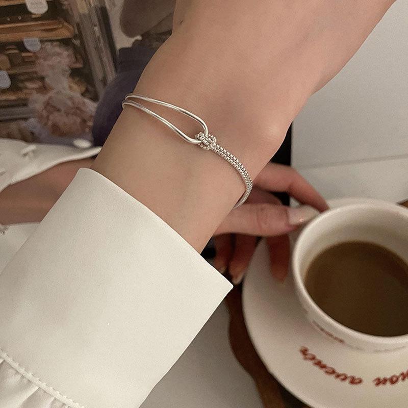 PANJBJ 925 Silve Beads Letters Bracelet for Women Girl Gift Punk Good Luck Simplicity Jewelry