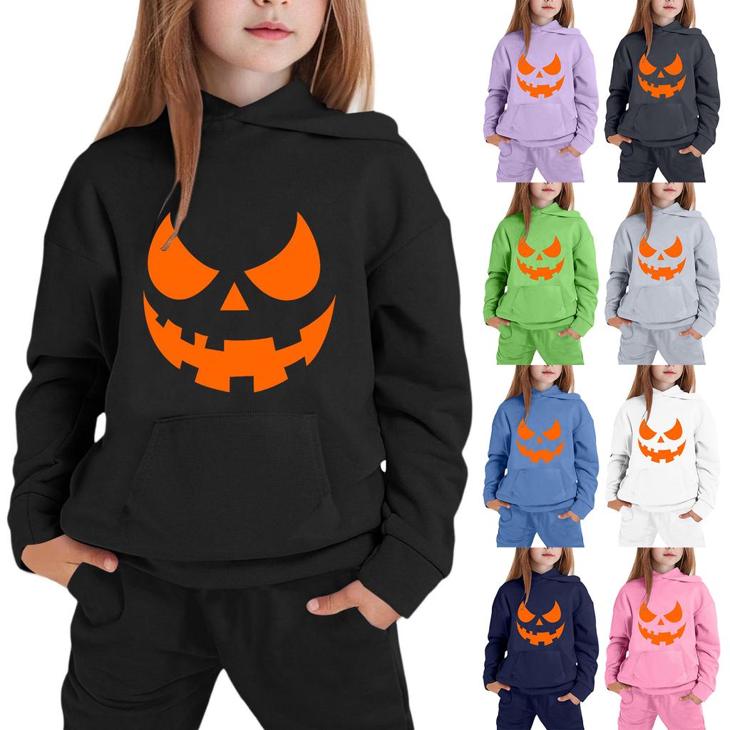 Kids' Hooded Sweatshirt with Halloween Print Pullover Top