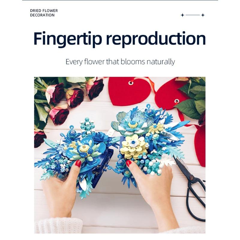 Věčná Láska Modrá Kytice Květin Sběratelská Stavebnice Květiny Model Kostky Hračky Kreativní Nástěnné Umění Domácí Dekorace Dospělý