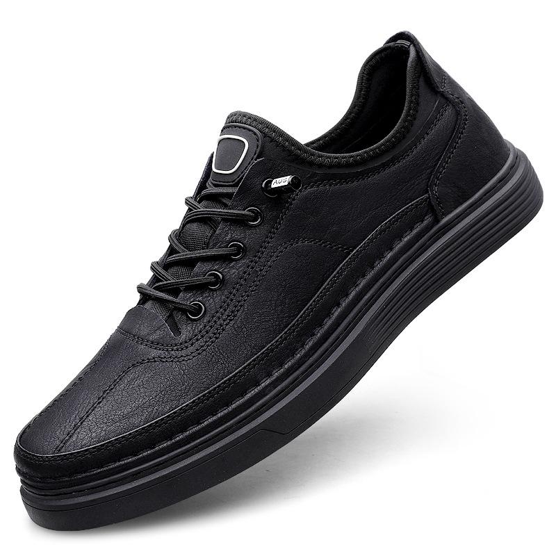 Men s Autumn Casual Genuine Leather Skate Shoes - Korean Style, Trendy, Simple, and Versatile White European Design. Size 41 чёрный