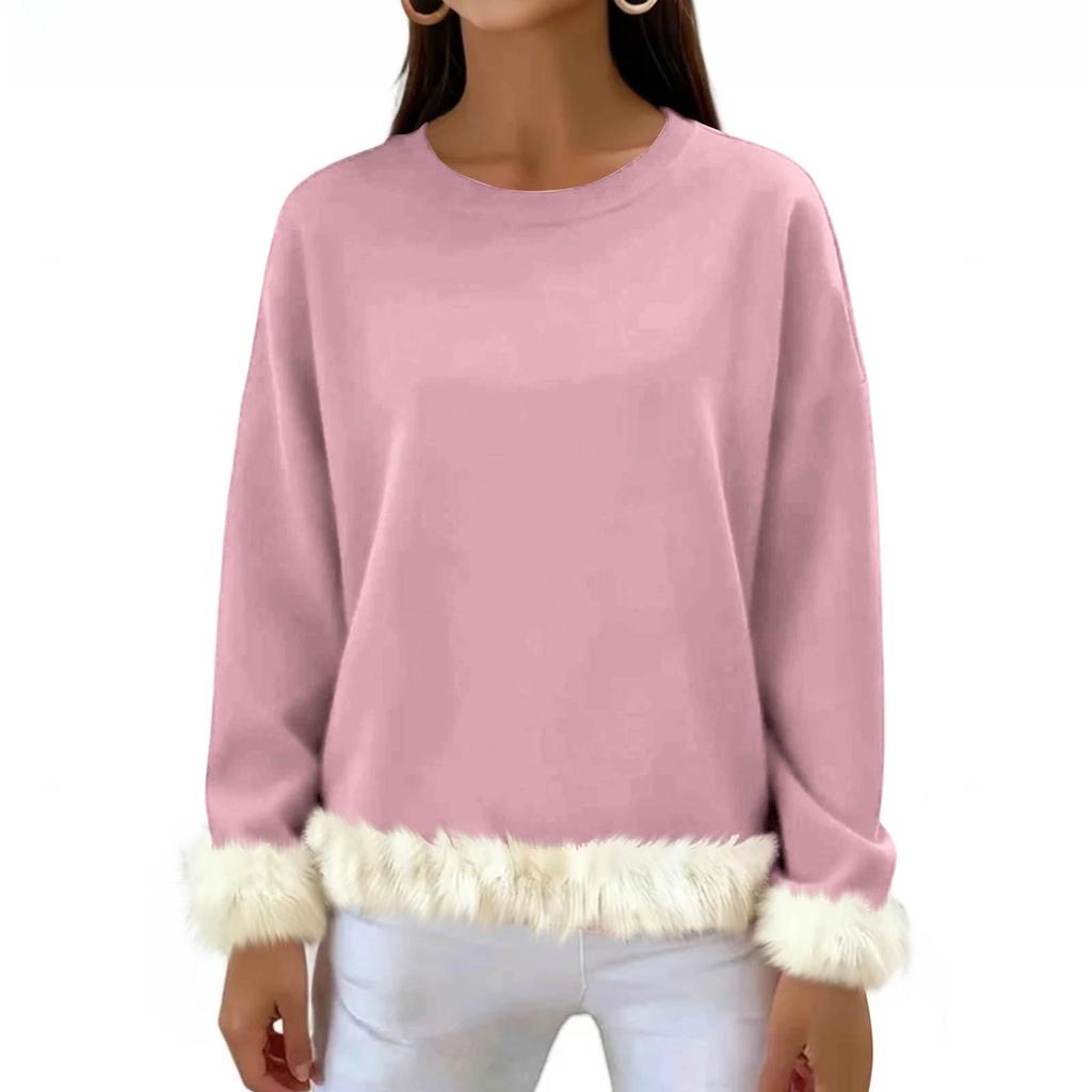 Women's Casual Round Neck Long Sleeve Sweatshirt Solid Color Sweatshirt