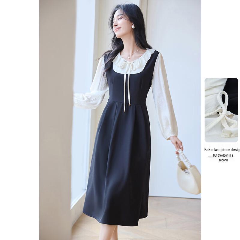 VICTORIA&VERA Ruffled Tie-Waist Faux Two-Piece Midi Dress