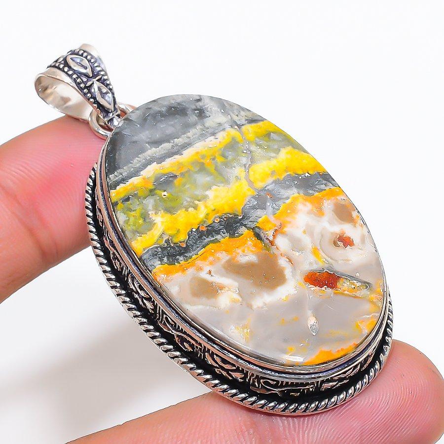 Natural Bumble Bee Jasper Gemstone 925 Sterling Silver Pendant 2.56  AP-14141