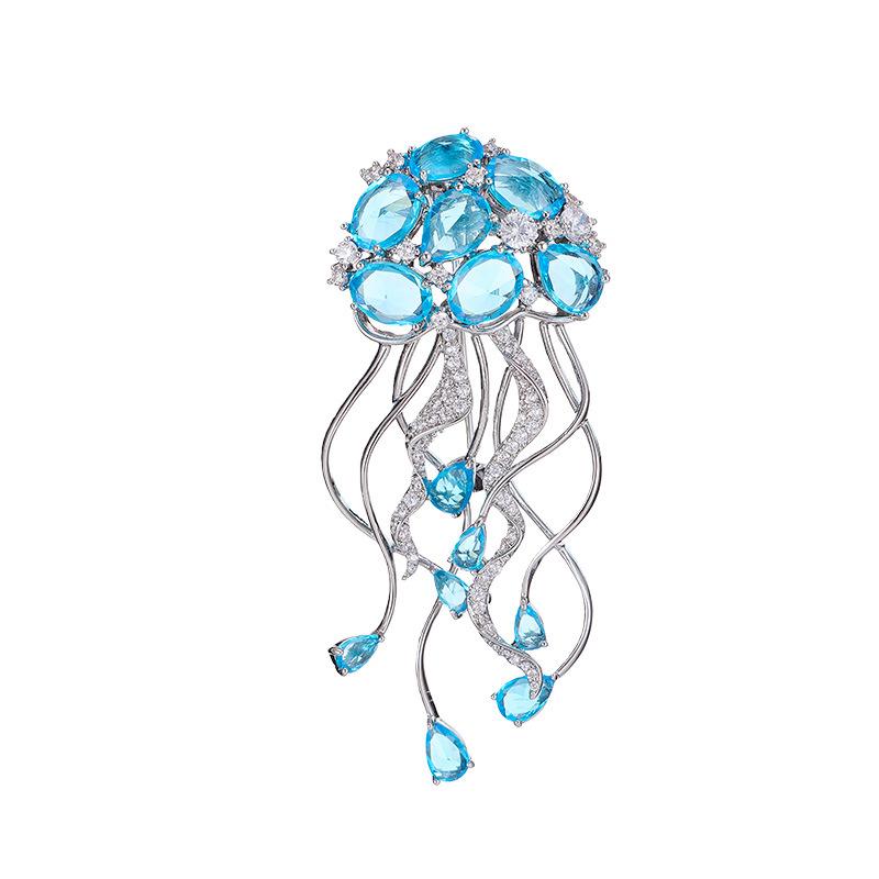 

Dream Sea Blue and Red Jellyfish Brooches for Women and Men Suit Accessories Pins High-end Color Crystal Trendy Corsage Broche небо синє кольору