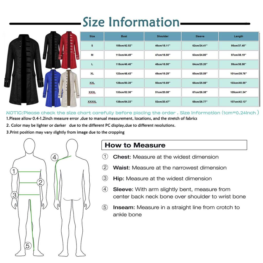 Halloween Men Winter Warm Vintage Tailcoat Jacket Overcoat Outwear Buttons Coat