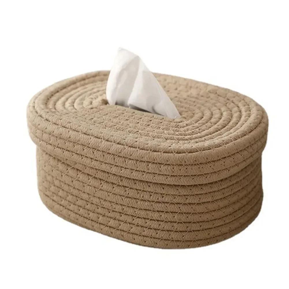1PC Tissue Box Cotton Rope Woven Tissue Box Storage Box Desktop Storage Box Pumping Paper Box Home Office Room Car Decor Tissue Box
