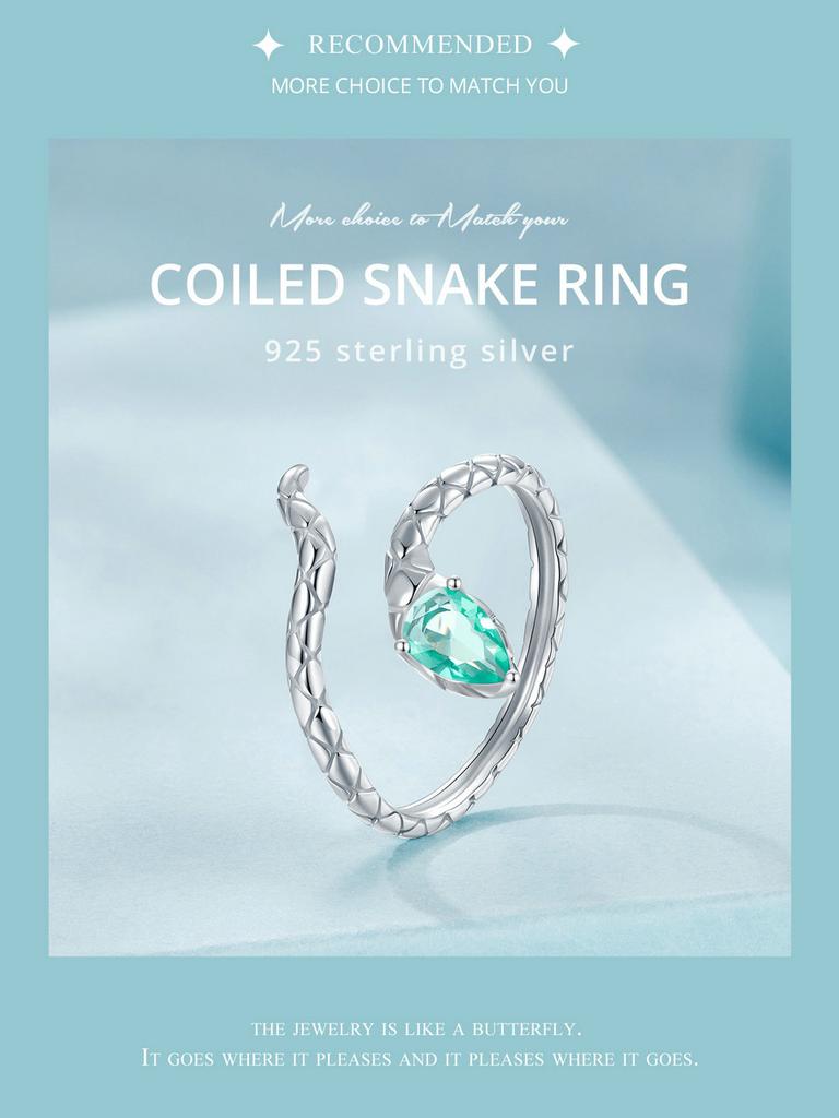 BAMOER 925 Sterling Silver Coiled Snake Ring Unique Design Ring With Formal Attire For Women Fine Jewelry Party