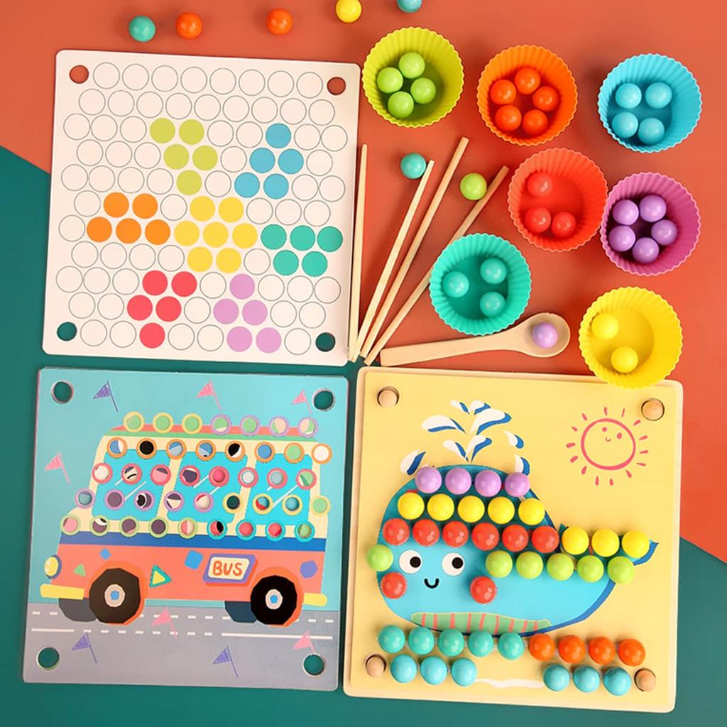 Montessori Educational Toy, Bead Puzzle, Colorful Wooden Toy with Storage Bag, Multifunctional for Finger Training, Number Learning, etc. Bajoy Toy to