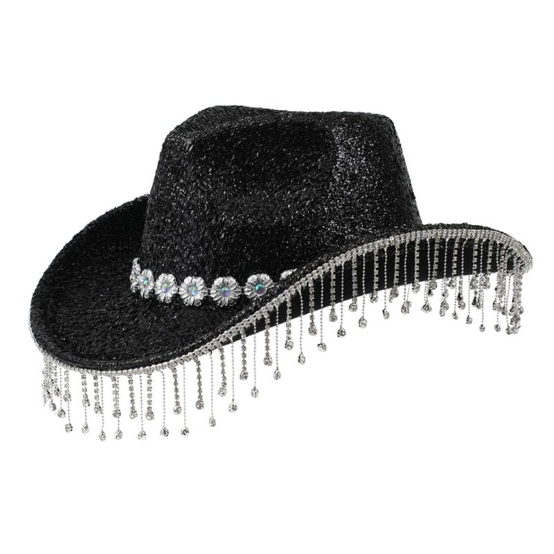 Heavy Diamond Cowboy Hats Tassels Crystal Hat for Disco House Cocktails Parties Vacation Sparkly Tassels for Comedian