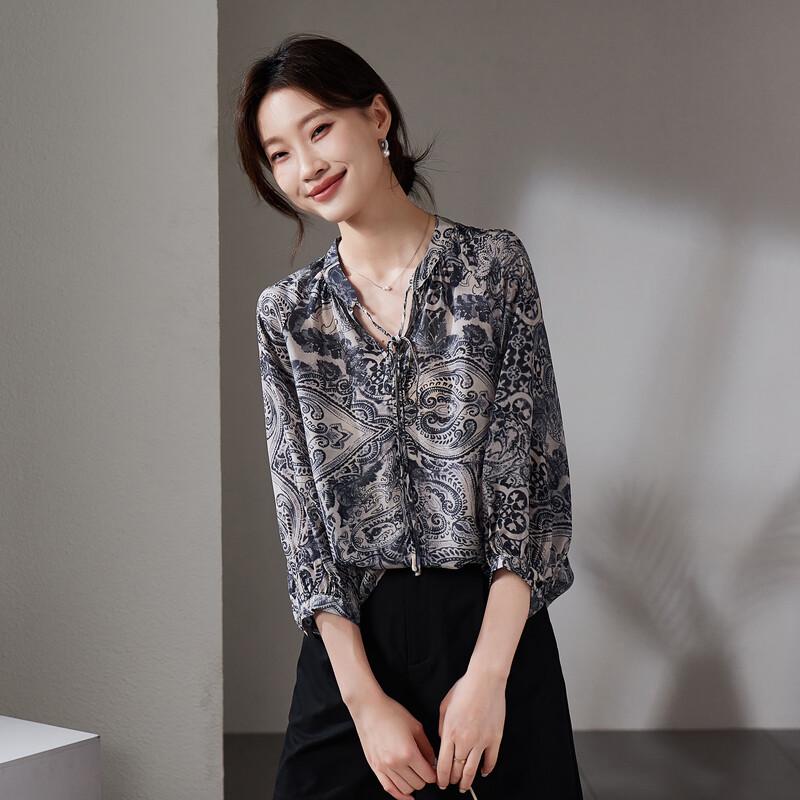 SOFSIL Women s Printed Silk Tie-Waist Shirt L