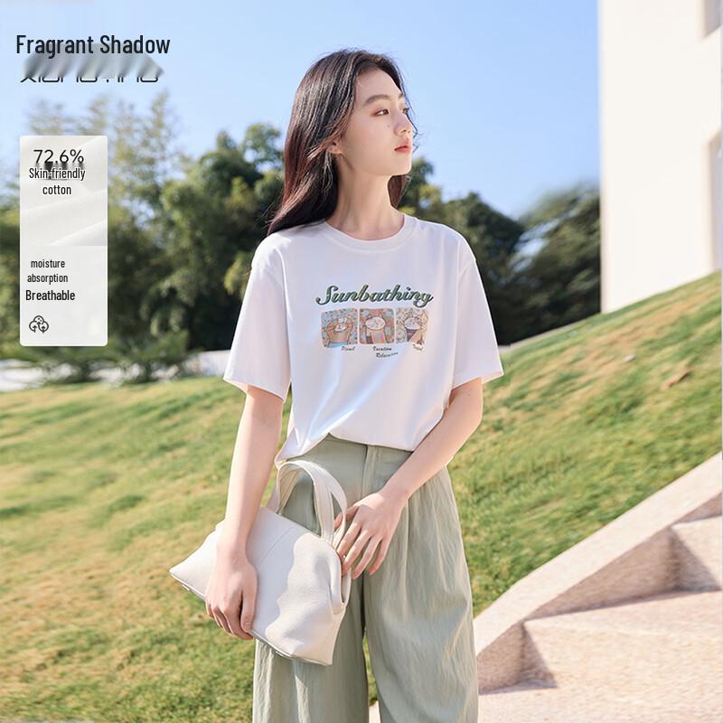 Xiangying Women s Cartoon Cat Print Loose Fit T-Shirt M