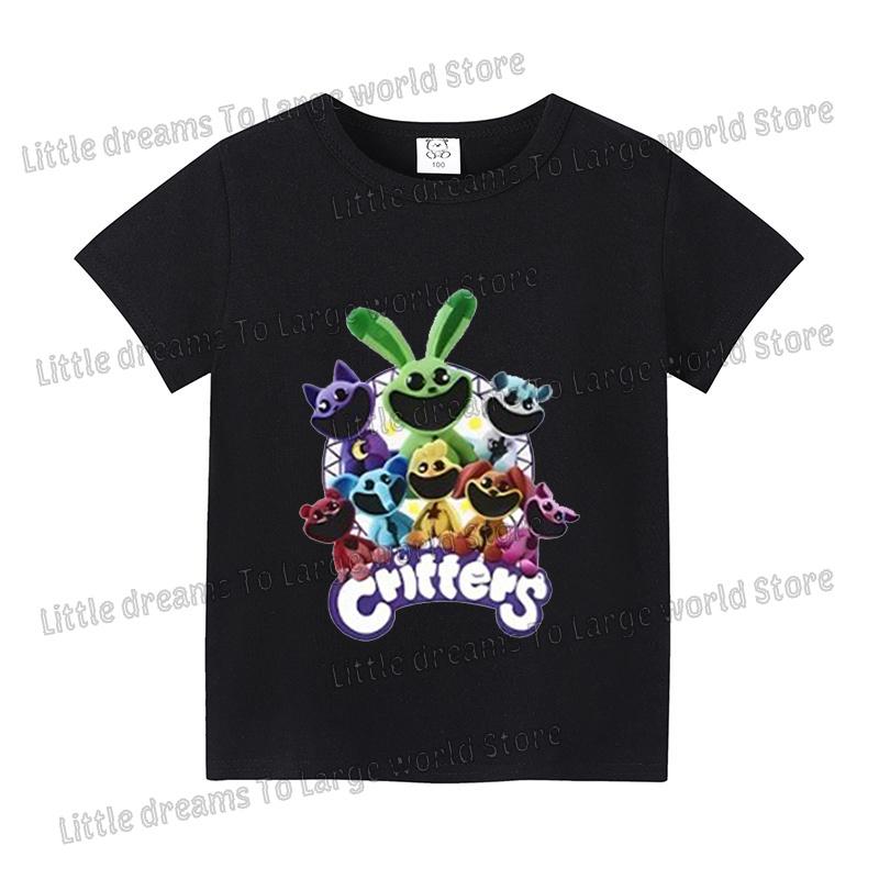 Smilings Critters Tshirt for Kids Cartoon Figure Printed Short Sleeve Clothes Children Summer White Black Base Tee Casual Tops