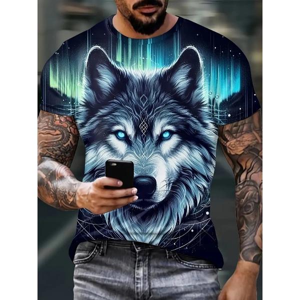 

Summer Round Neck 3D Print Wolf Pattern Top Fashionable Casual Short Sleeved Men s T-shirts XS