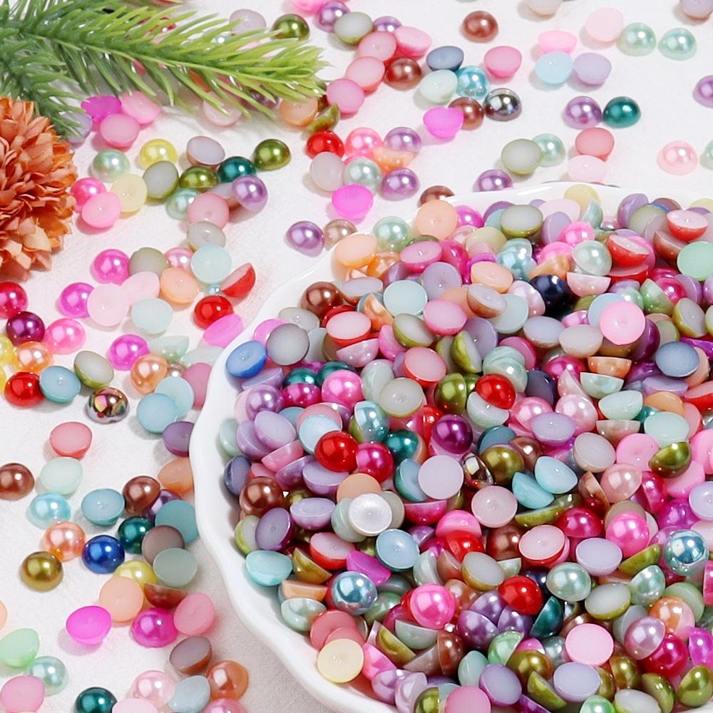 50-500Pcs ABS Imitation Pearls Beads Color Flat Back Cabochon Half Round Loose Bead for Crafts Garment Nail Art Jewelry Findings