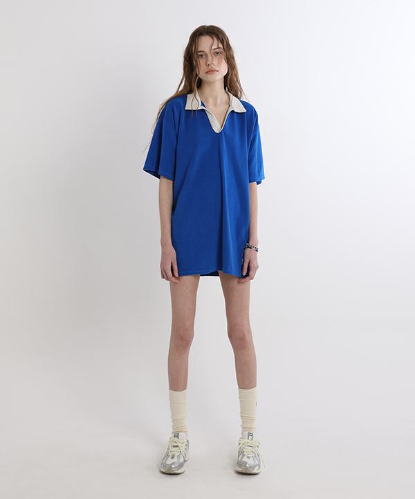 GREENBUTTER Terry Open-Collar Dress (Cobalt)