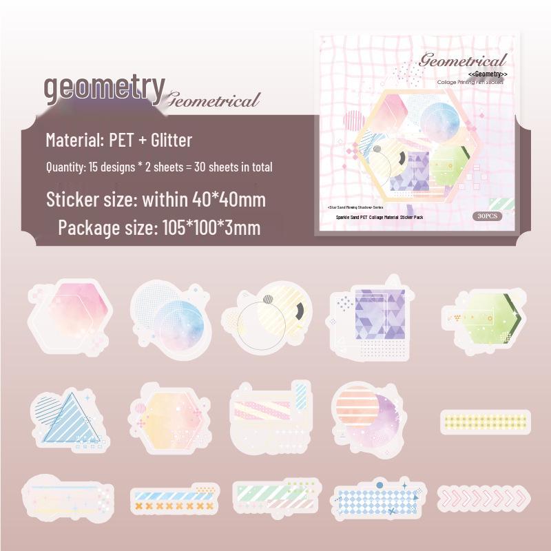 Glitter Sand Film Sticker Pack: Paper Trace Xing Sha Liu Ying Series - 6 DIY Collage Styles