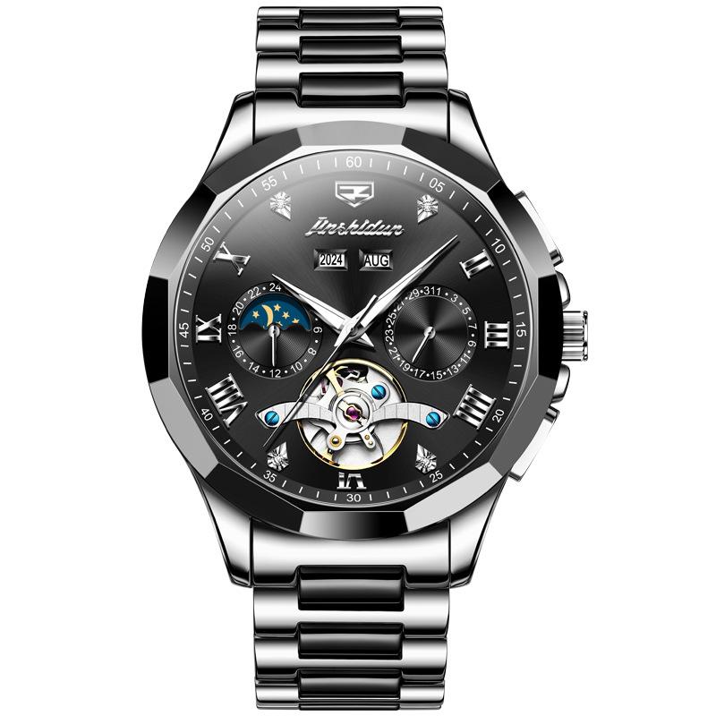 

JINSHIDUN Многофункциональные мужские часы, мужские трендовые керамические водонепроницаемые автоматические механические часы с двойным календарем