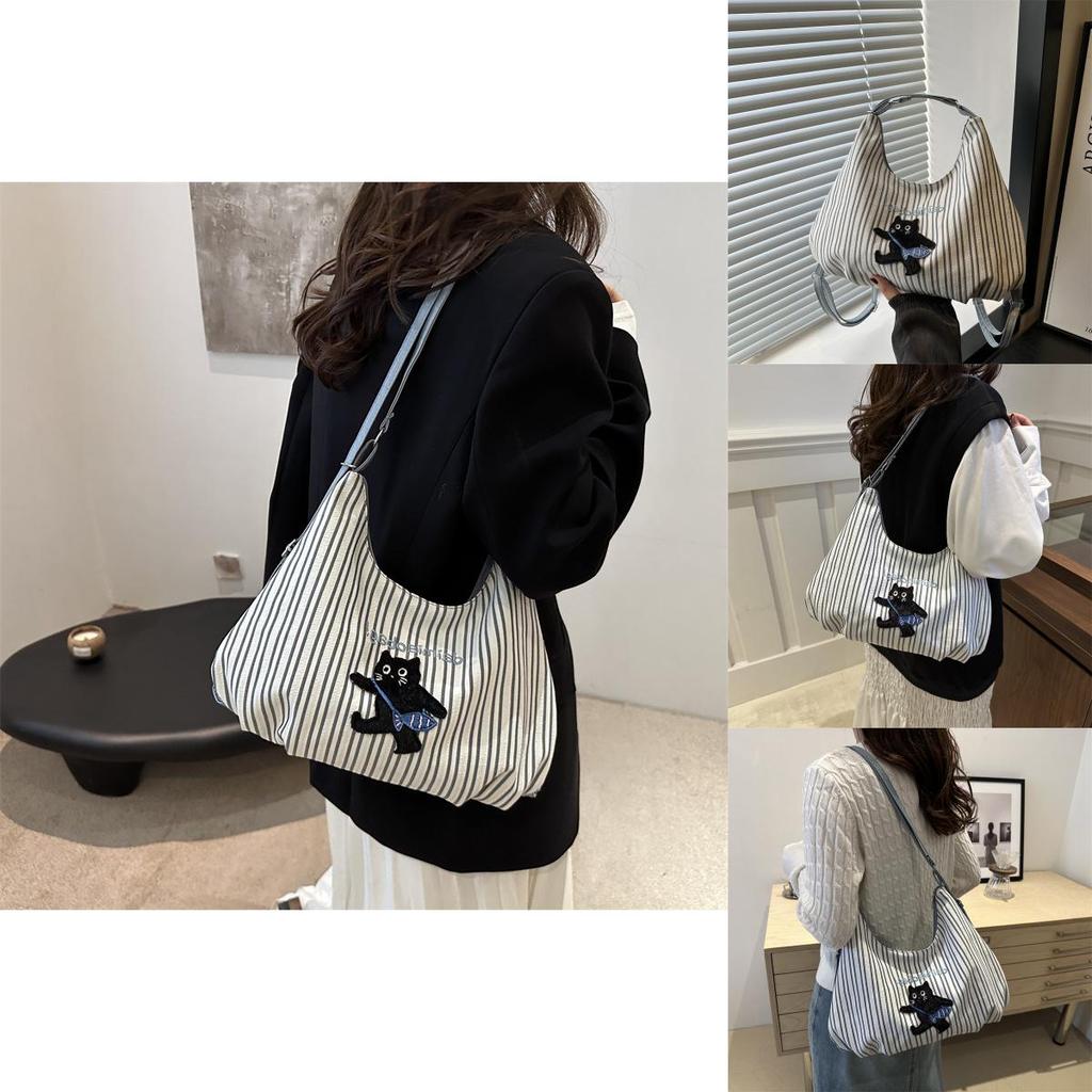 Stylish Large Capacity Blue Canvas Tote Bag For Women Perfect For Autumn Fashion