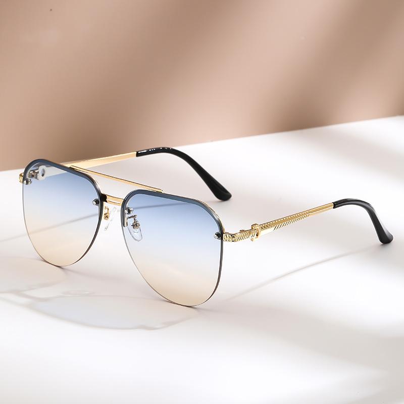 Women s Pilot-Style Semi-Rimless Sunglasses with UV Protection - High-End Toad-Frame Design by Kuaishou. Sunglasses