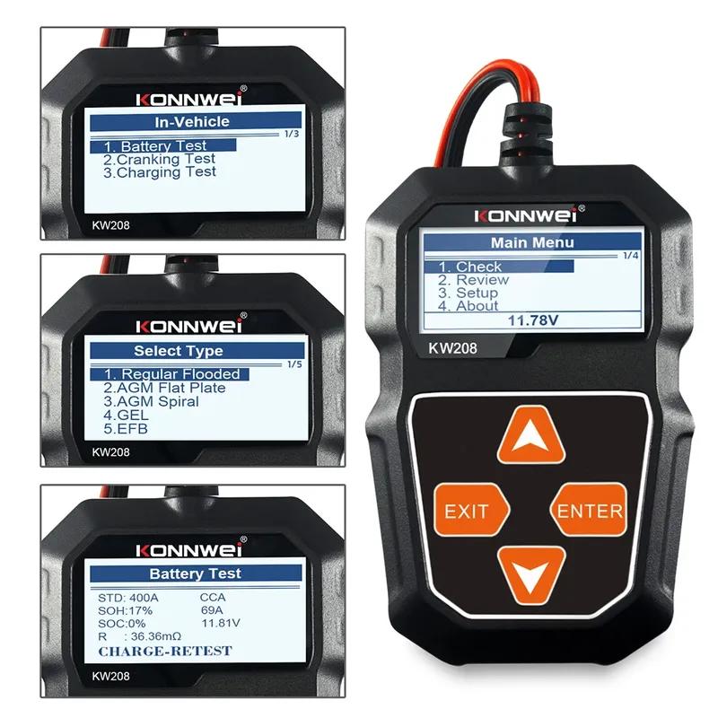 KONNWEI KW208 Car Battery Tester 12V 100 to 2000CCA Cranking Charging Circut Analyzer 12 Volts Tools