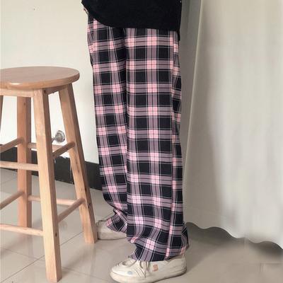 Harajuku Plaid plačios kelnės Moteriški Gatvės drabužiai Oversized Baggy sportiniai kelnės Vintažinis aukštu juosmeniu Kasdieniai bėgikai Juodos kelnės