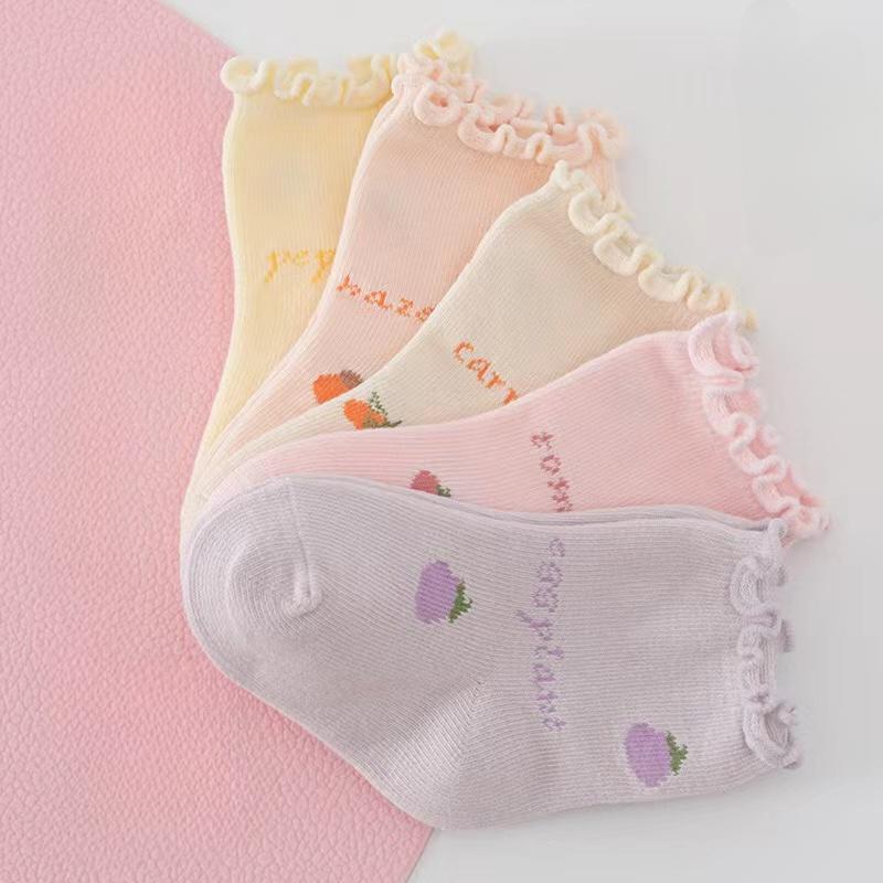 Set Sweet Baby Girl Socks Summer Breathable Mesh Short Sock for Toddler Korean Print Ruffled Cotton Kids Socks
