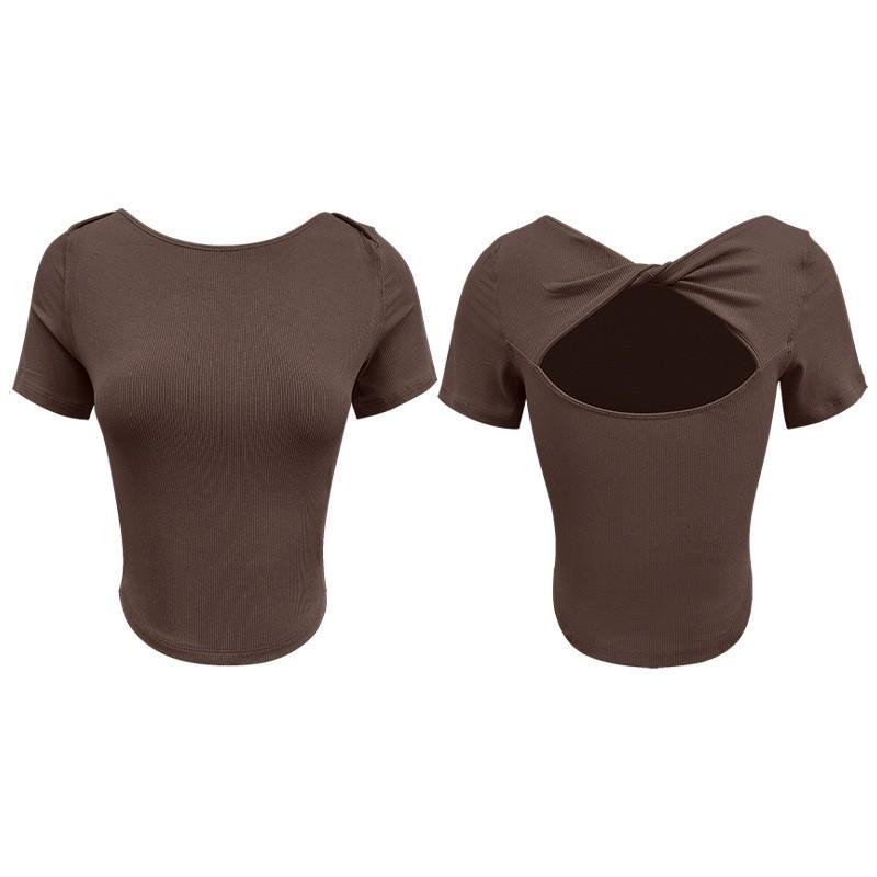 

Женская летняя футболка для йоги и бега облегающего кроя с вырезами и коротким рукавом M