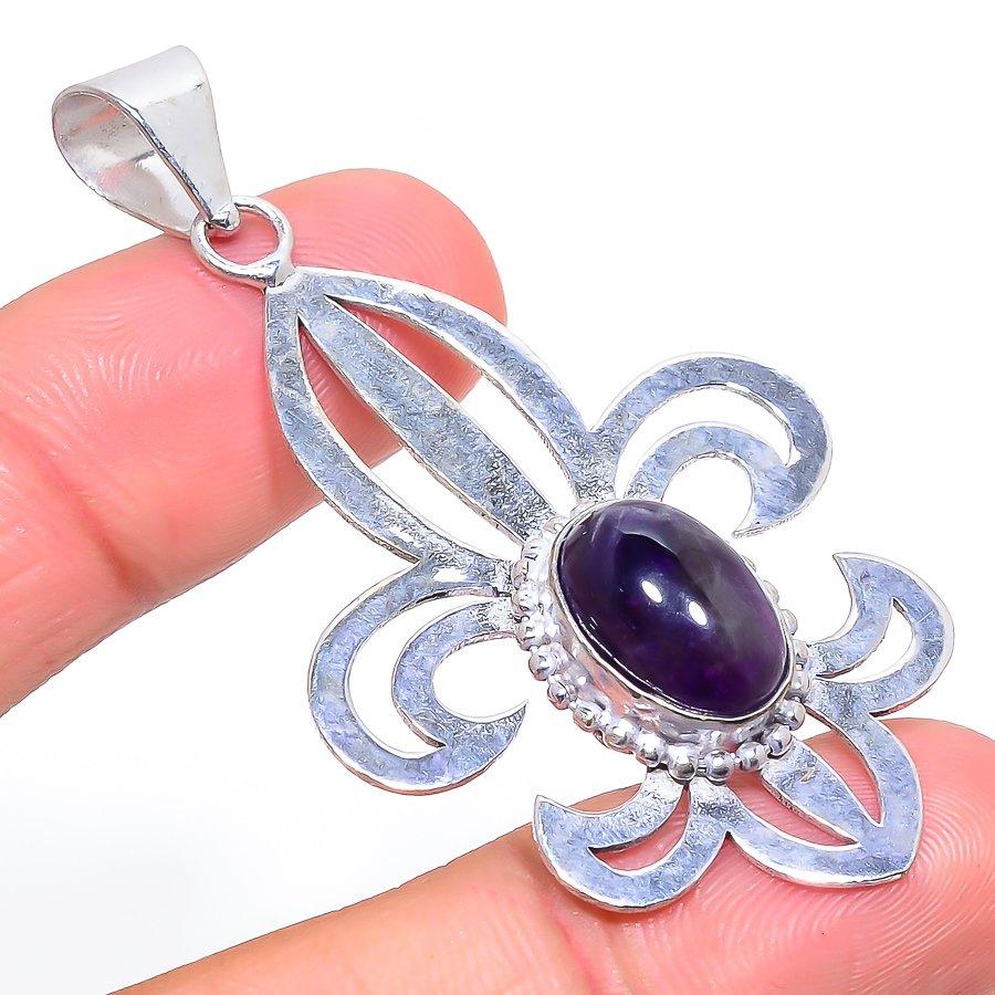 

Этнический кулон из стерлингового серебра 925 пробы с натуральным шалфеем и аметистом, 2,48 дюйма, z2q60