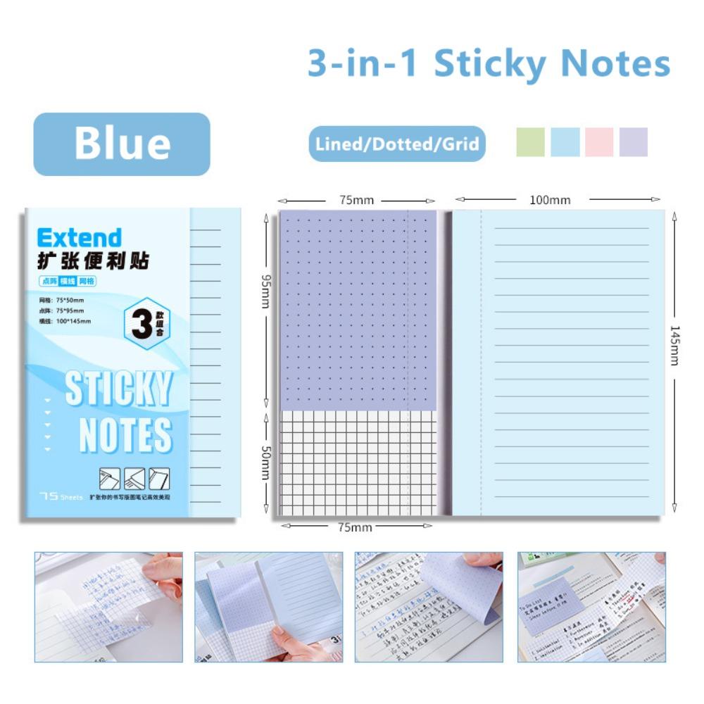 High Quality 3-in-1 Sticky Notes Extendable Lined/Dotted/Grid Extendable Sticky Notes Self-Stick Notes School Office