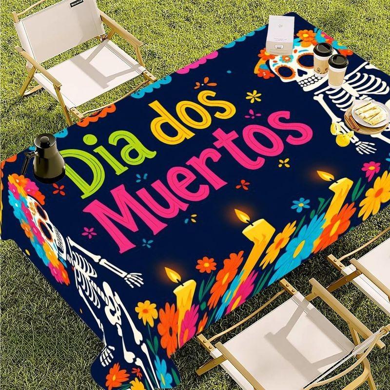 Dia De Los Muertos Rectangle Table Cloth for Table Decor Kitchen Dining Waterproof Reusable Tablecloth for Tables Indoor Outdoor