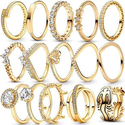 2025 Gold Plated Ring Zircon Sparkling Princess Wishbone Heart Women  Fine Jewelry