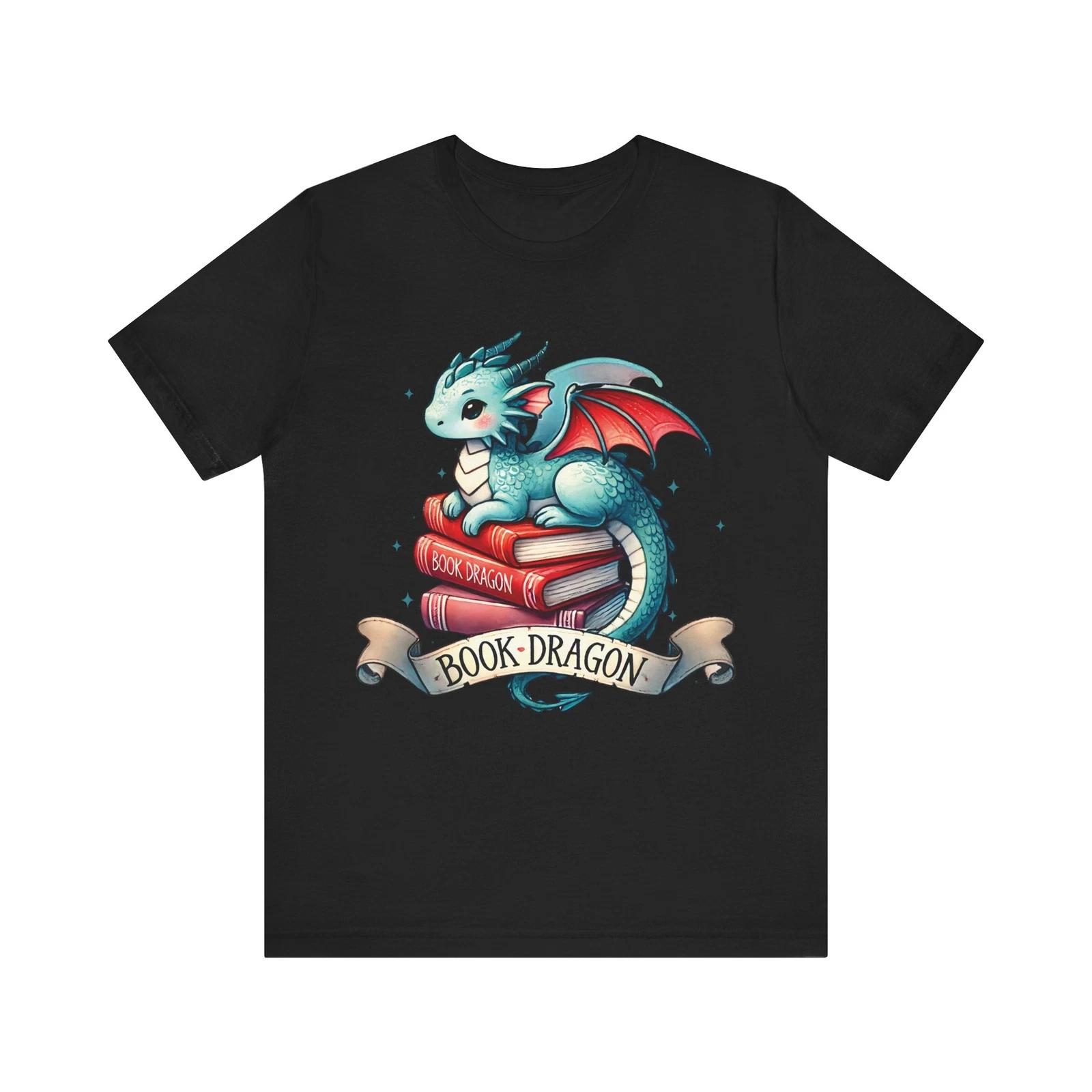 

Book Dragon Fantasy Shirt – Cute Blue Dragon on Books for Book Lovers T-Shirt S