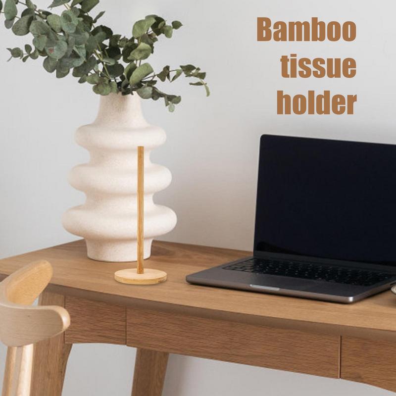 Kitchen Roll Paper Towel Holder Bamboo Wood Paper Towel Holder Bathroom Tissue Vertical Stand Anti-Skid Base Storage Bracket