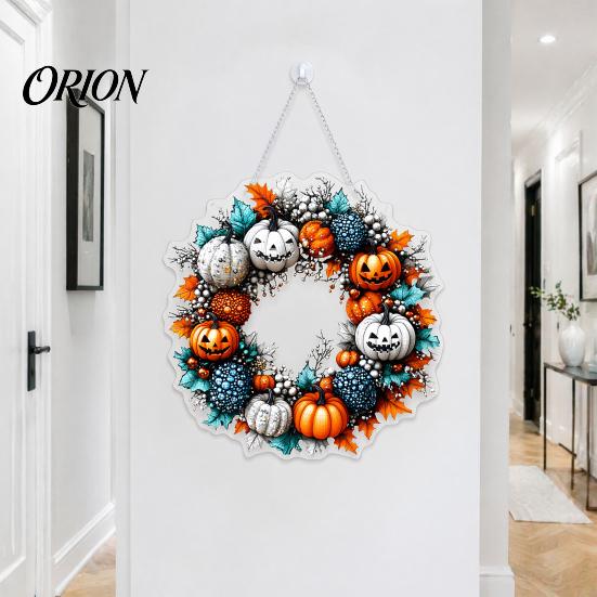 Acrylic Pumpkin Wall Hanging Halloween Pendant Decoration with Chain Waterproof Welcome Porch Sign for Front Door Window Indoor Outdoor Ornaments