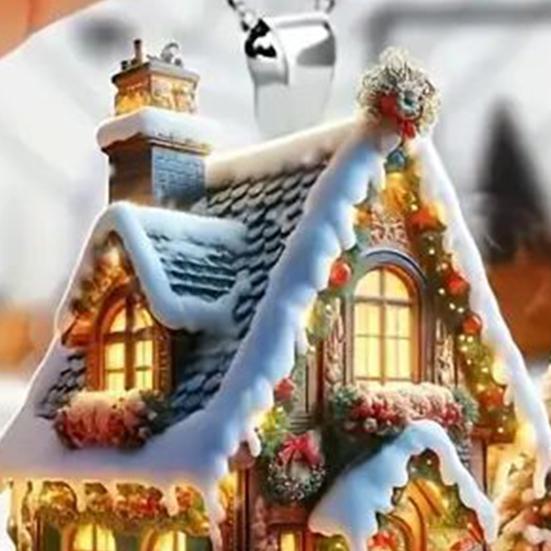 Christmas Ornament Snowy Village House Pendant 2D Flat Acrylic Log Cabin Hanging Decoration for Home Car Tree Decor