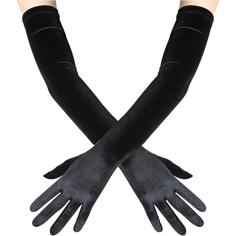 53cm Damen Samt Langes Warmes Abendkleid Elegant Etikette Schwarze Elastizität Handschuhe Retro Stil Bankett Party Zubehör One Size black