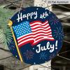 2D Flat 1pc, 8x8 In, Happy Fourth of July Round Aluminum Metal Sign, Fireworks & Stars Design, Inspired Wall Art for Living Room, Bedroom, Porch