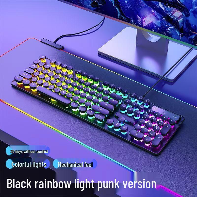 Retro Punk Mechanical Feel Gaming Keyboard & Headset Combo for Desktop/Laptop Gaming