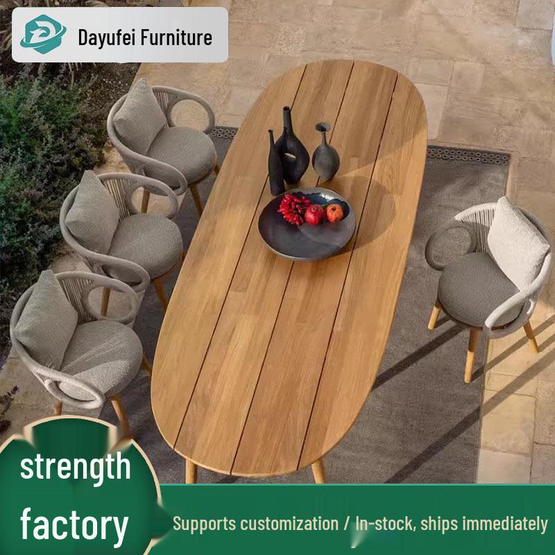 Rattan Teak Outdoor Table & Chairs: Sunroom Dining Set, Rainproof & Sunproof for Garden or Courtyard