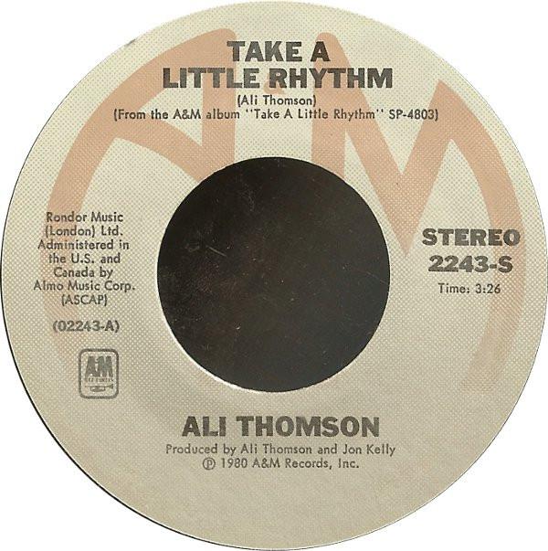

7inch Record ALI THOMSON - Take A Little Rhythm 2243S A&M Records 1980 US Rock Used