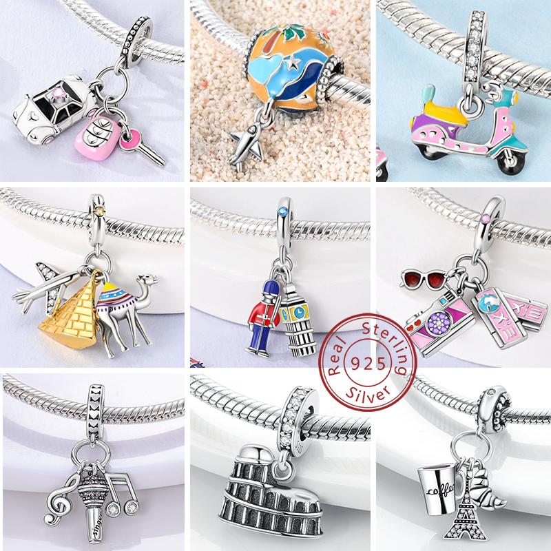 Original Copper Charm Bead Aircraft Camera Handbag Travel Life Beads Pendant For Bracelet Charms Diy Jewelry Gift