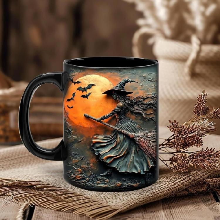 Handcrafted Witches Styles Ceramic Coffee Cup Halloween Kitchenwares With Bright 3D Detail 3D Witches Halloween Cup
