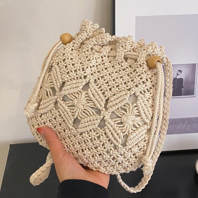 Women s Large Capacity Woven Beach Bag 2025 - Trendy High-End Summer Crossbody Bucket Bag. грязно-белый