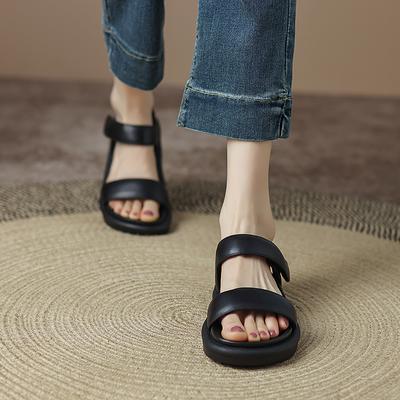 Zapatos de mujer Zapatos de plataforma Sandalias de mujer Piel auténtica Romana Plana con zapatos de piel dividida Zapatos medianos Casuales Sólidos 3,5 cm